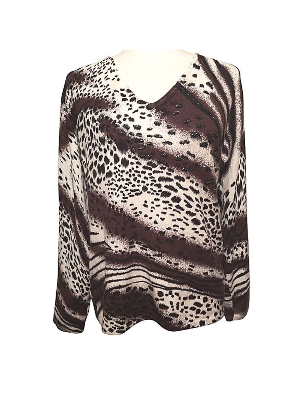 Pierri New York Sweater Embellished Leopard Size XL